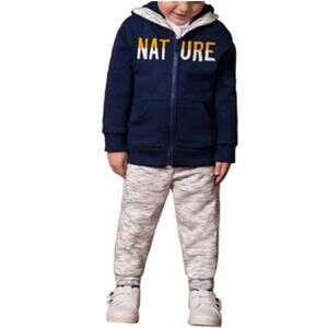 Milon Boys Gray Marl & Navy Hooded Sweatshirt Jogger Pant Set in size 3 months
